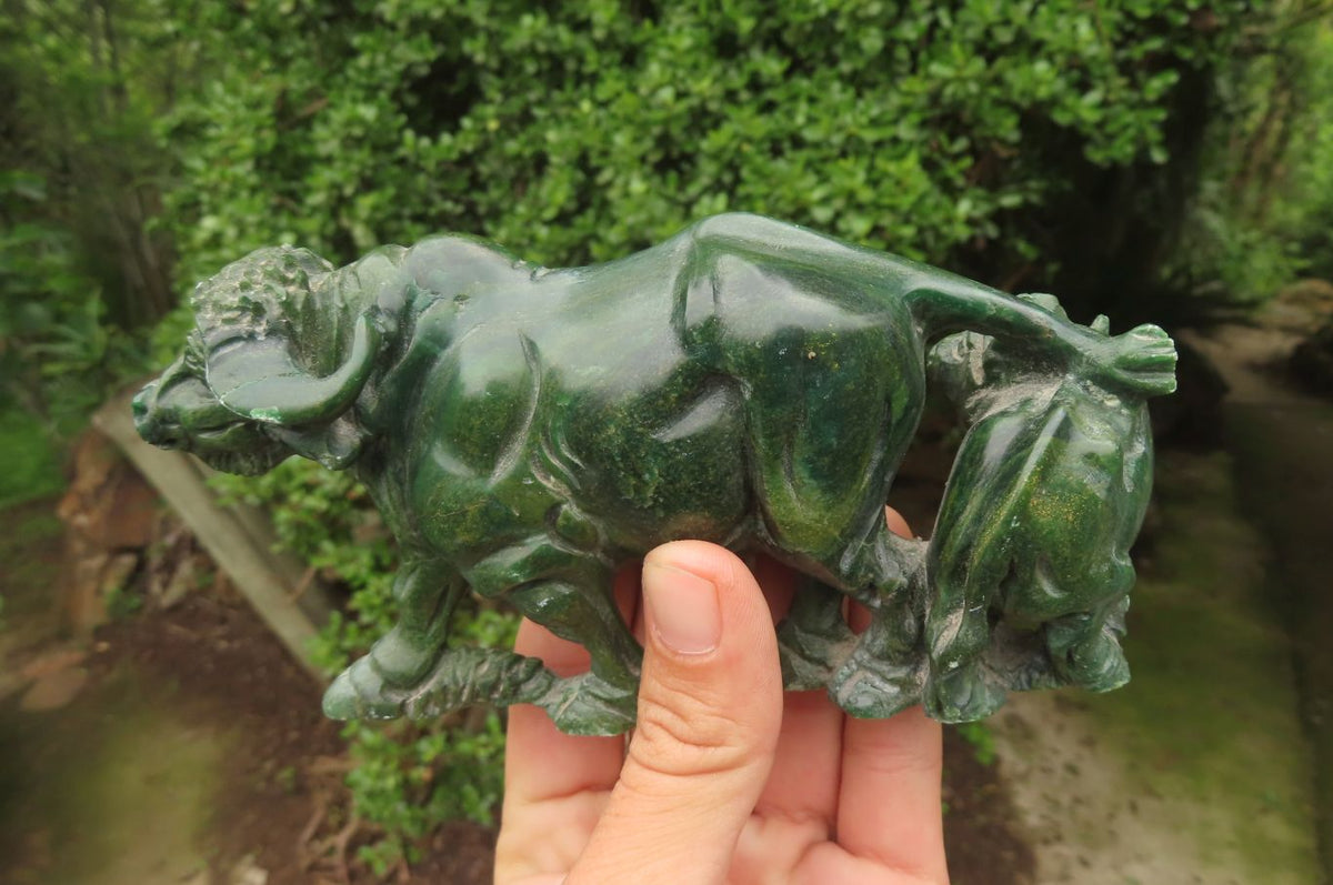 Hand Made Green Verdite Buffalo Carvings x 2 From Zimbabwe - Toprock Gemstones and Minerals 