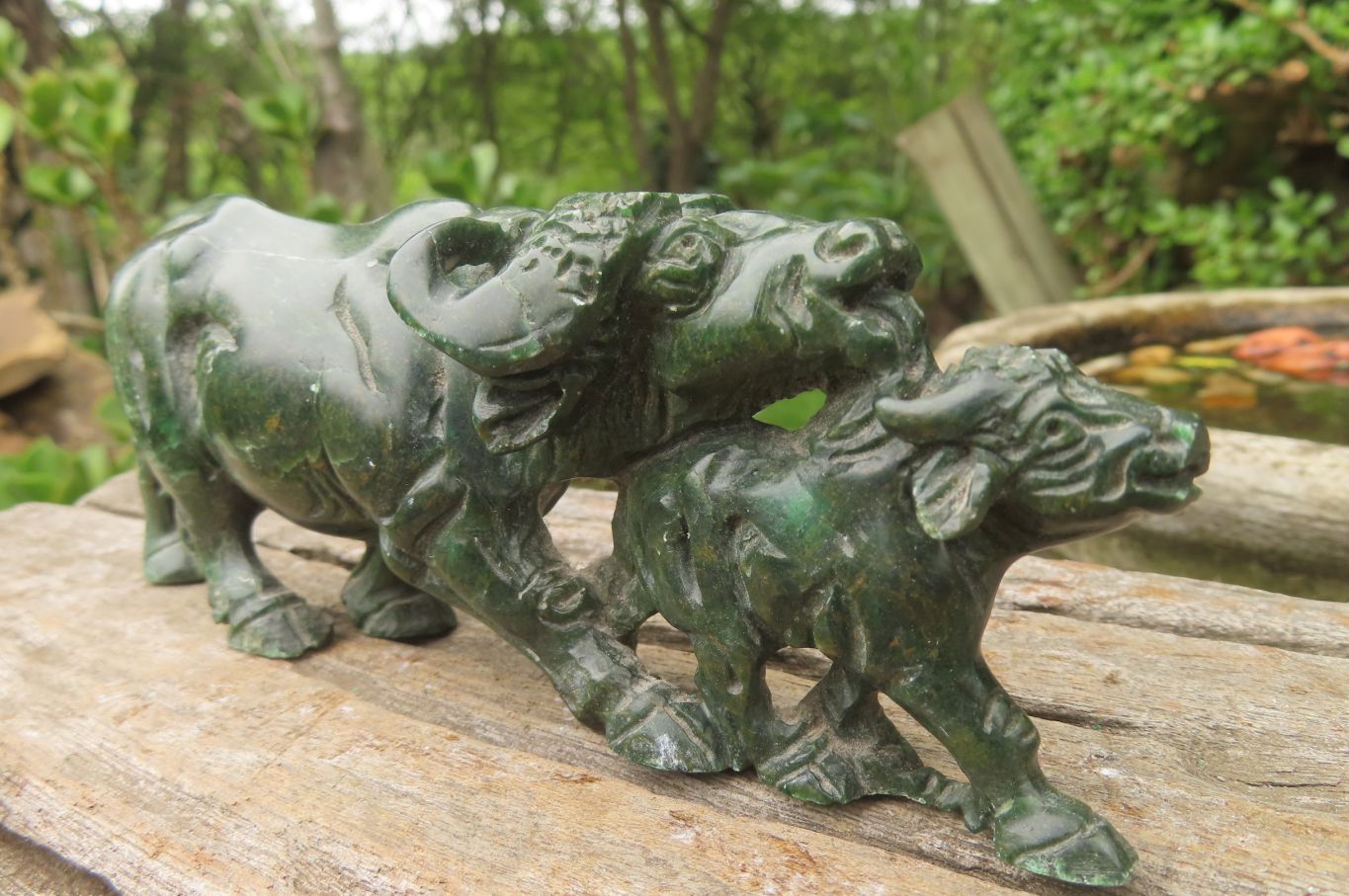 Hand Made Green Verdite Buffalo Carvings x 2 From Zimbabwe - Toprock Gemstones and Minerals 