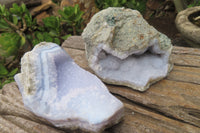 Natural Blue Lace Agate Geode Specimens x 6 From Malawi - Toprock Gemstones and Minerals 