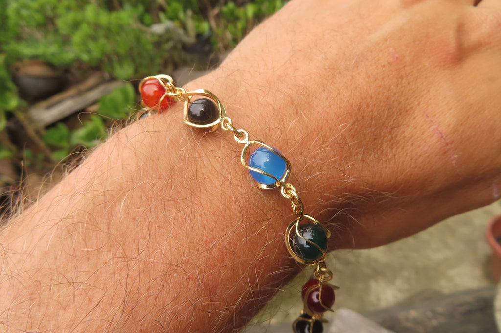 Polished Multicolor Agate Beaded Bracelet with clasp - Sold Per Item - From China - Toprock Gemstones and Minerals 
