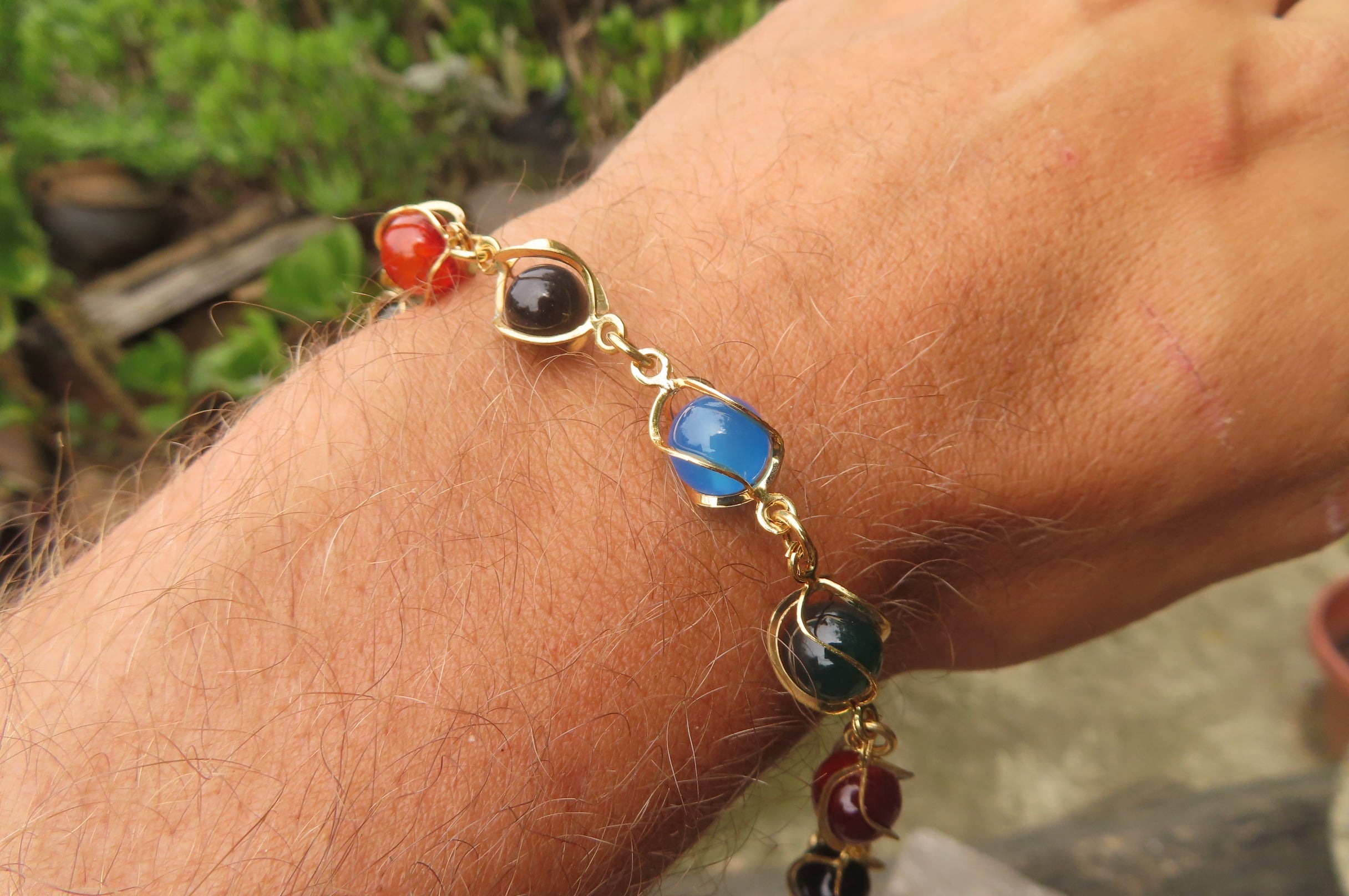 Polished Multicolor Agate Beaded Bracelet with clasp - Sold Per Item - From China - Toprock Gemstones and Minerals 