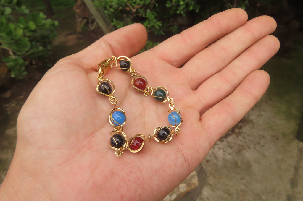 Polished Multicolor Agate Beaded Bracelet with clasp - Sold Per Item - From China - Toprock Gemstones and Minerals 