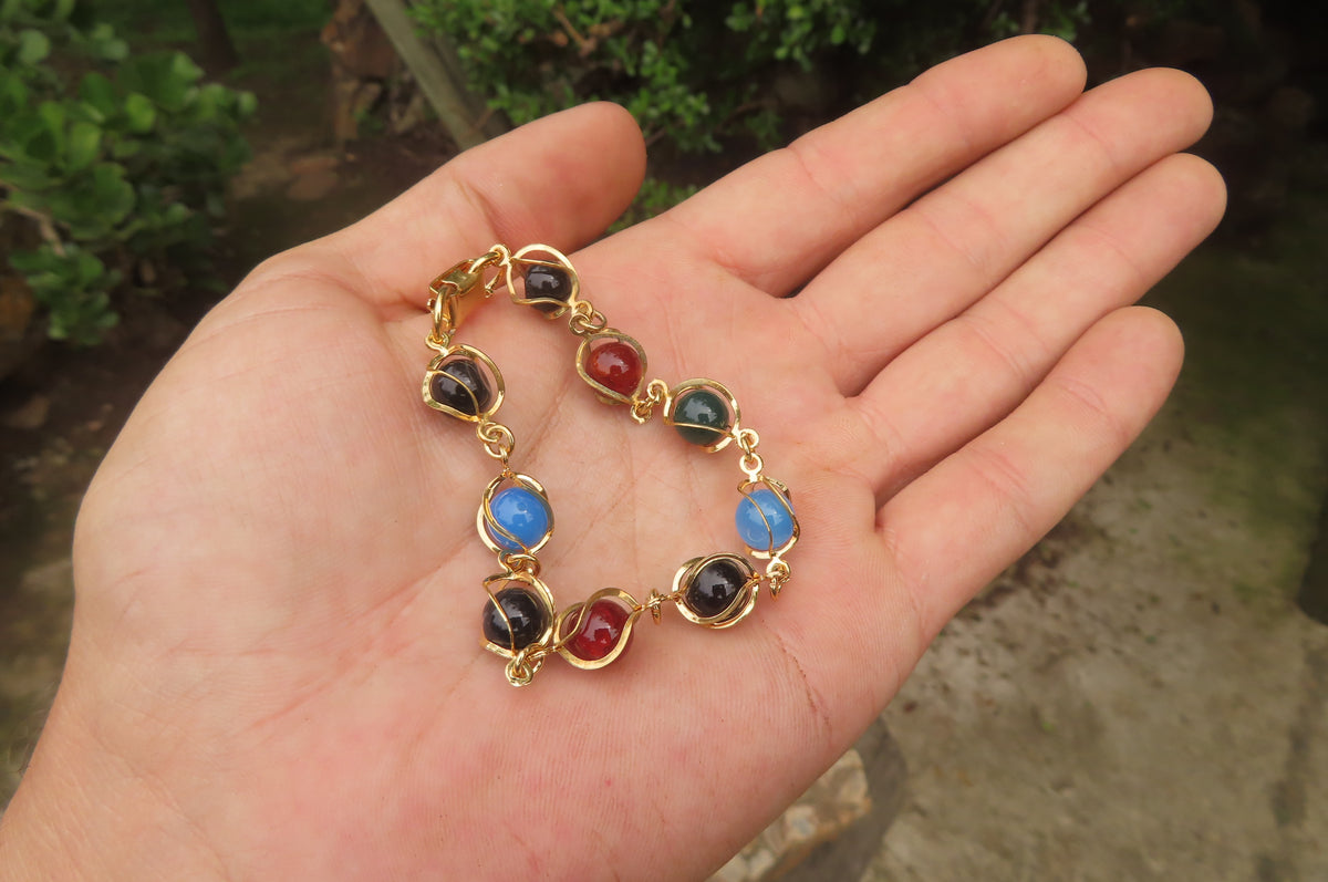 Polished Multicolor Agate Beaded Bracelet with clasp - Sold Per Item - From China - Toprock Gemstones and Minerals 