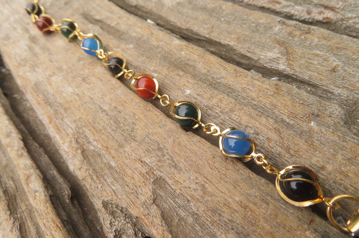 Polished Multicolor Agate Beaded Bracelet with clasp - Sold Per Item - From China - Toprock Gemstones and Minerals 