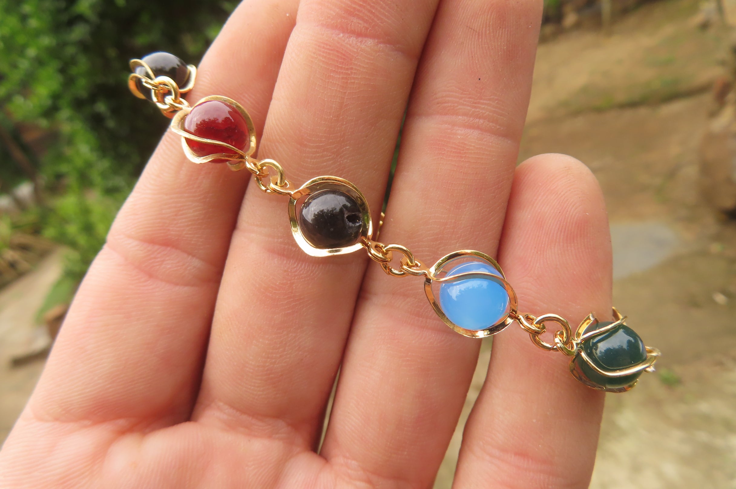 Polished Multicolor Agate Beaded Bracelet with clasp - Sold Per Item - From China - Toprock Gemstones and Minerals 