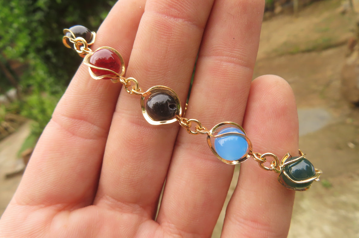 Polished Multicolor Agate Beaded Bracelet with clasp - Sold Per Item - From China - Toprock Gemstones and Minerals 