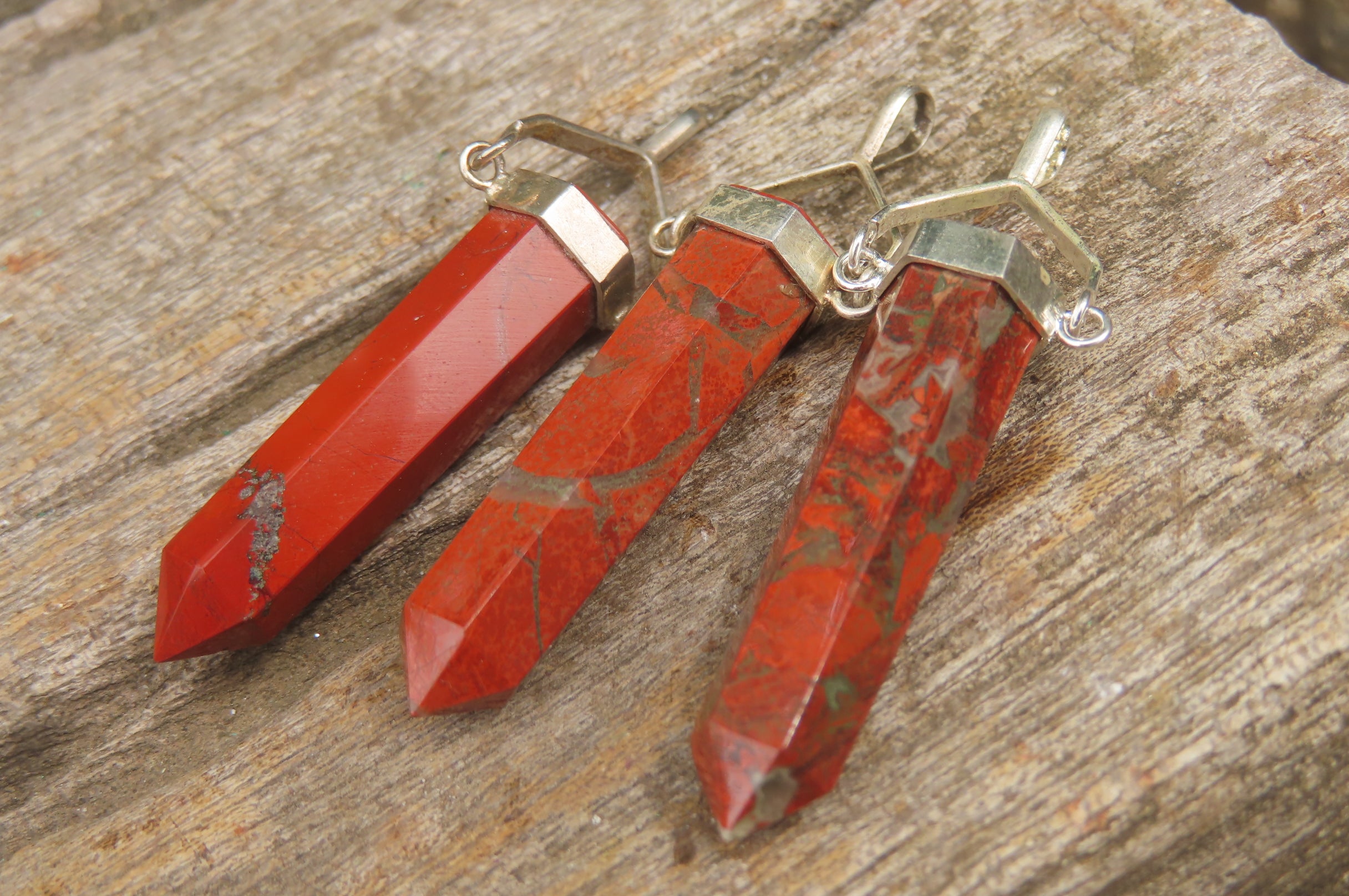 Polished Red Jasper Crystal  Point set in Sterling Silver Pendant - sold per item - From South Africa - Toprock Gemstones and Minerals 