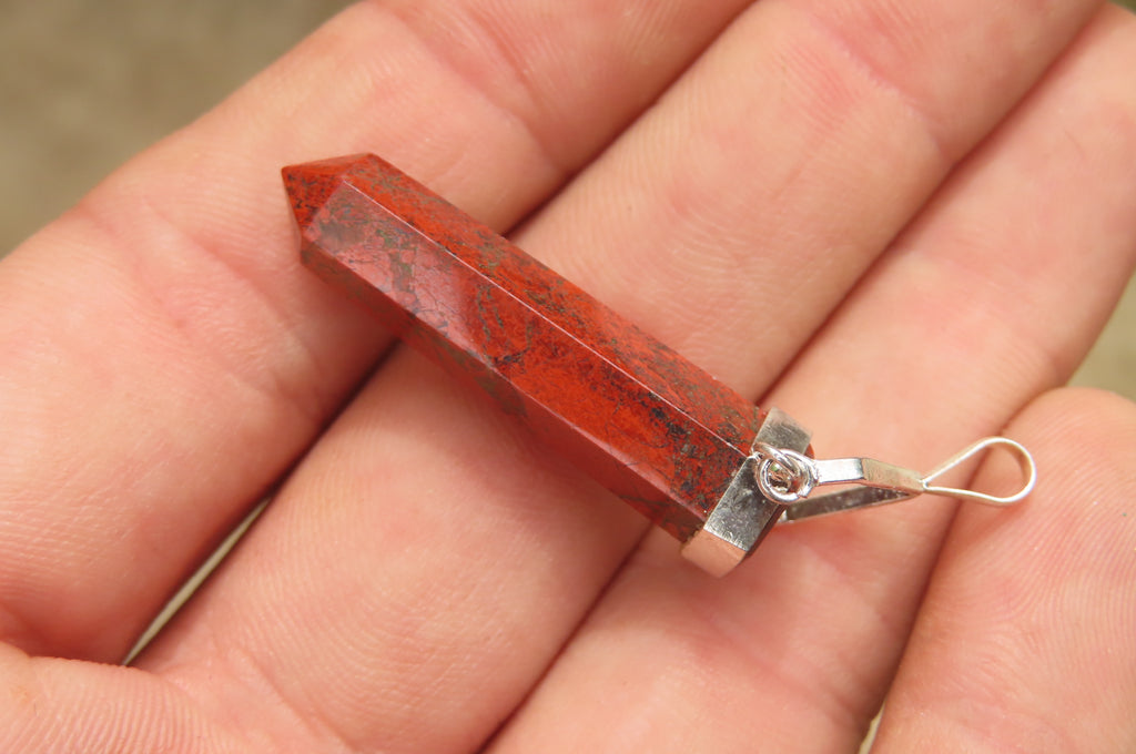 Polished Red Jasper Crystal  Point set in Sterling Silver Pendant - sold per item - From South Africa - Toprock Gemstones and Minerals 