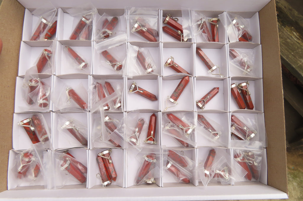 Polished Red Jasper Crystal  Point set in Sterling Silver Pendant - sold per item - From South Africa - Toprock Gemstones and Minerals 