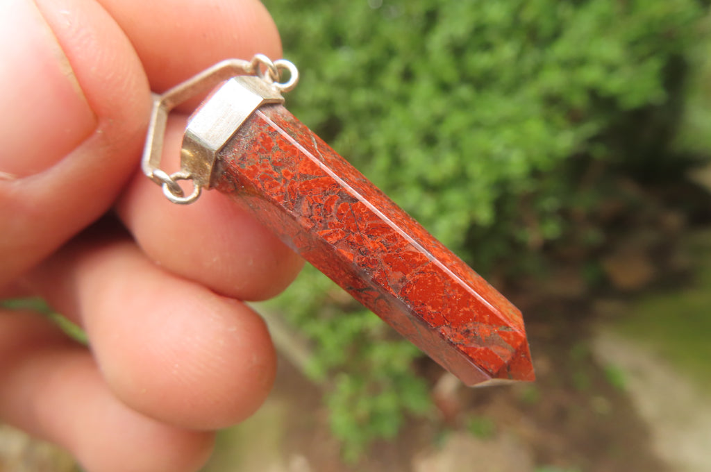Polished Red Jasper Crystal  Point set in Sterling Silver Pendant - sold per item - From South Africa - Toprock Gemstones and Minerals 