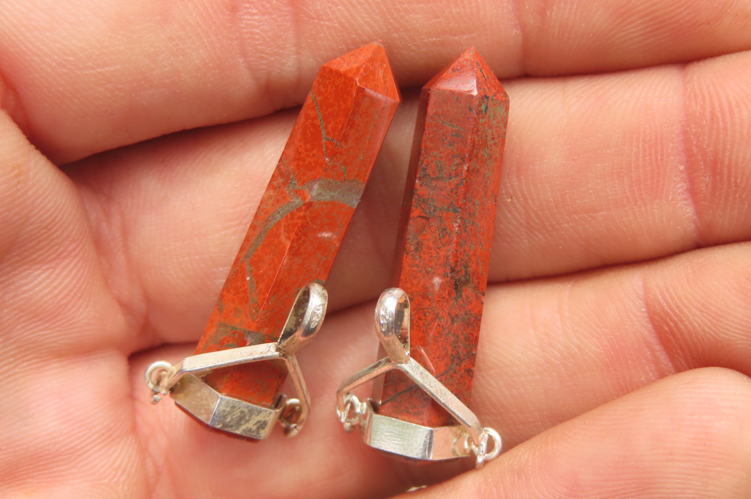 Polished Red Jasper Crystal  Point set in Sterling Silver Pendant - sold per item - From South Africa - Toprock Gemstones and Minerals 