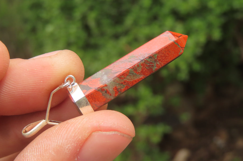 Polished Red Jasper Crystal  Point set in Sterling Silver Pendant - sold per item - From South Africa - Toprock Gemstones and Minerals 