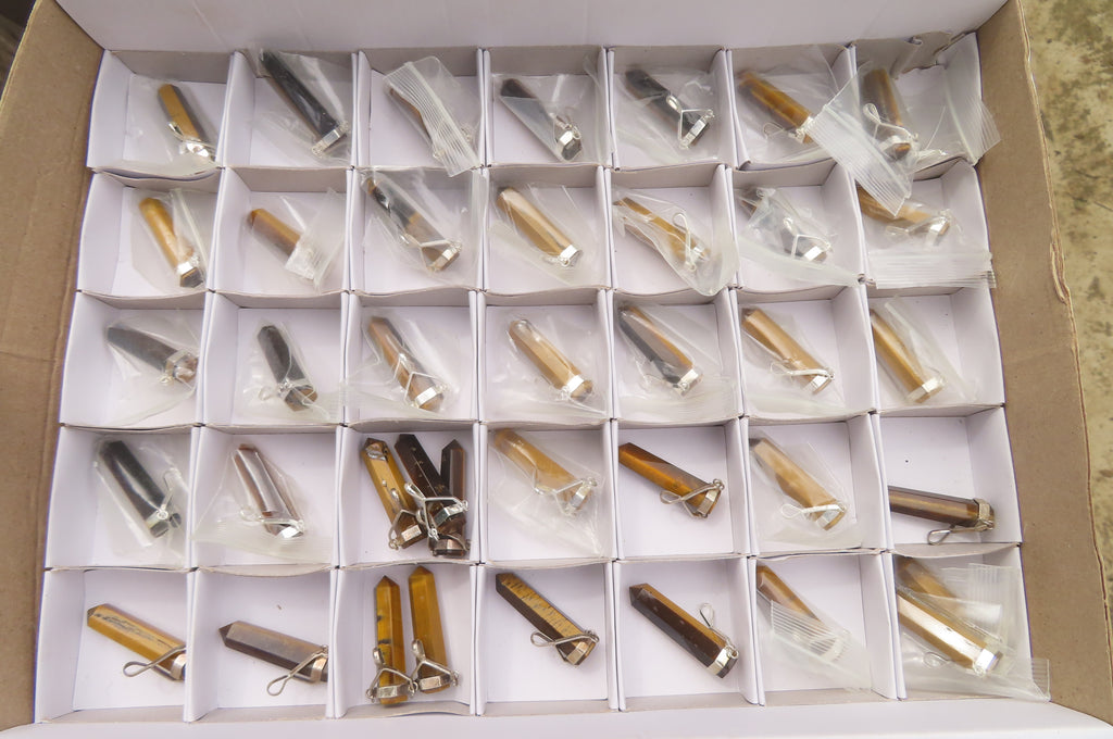 Polished Golden Tigers Eye Crystal Point set in Sterling Silver Pendant - sold per item - From South Africa - Toprock Gemstones and Minerals 