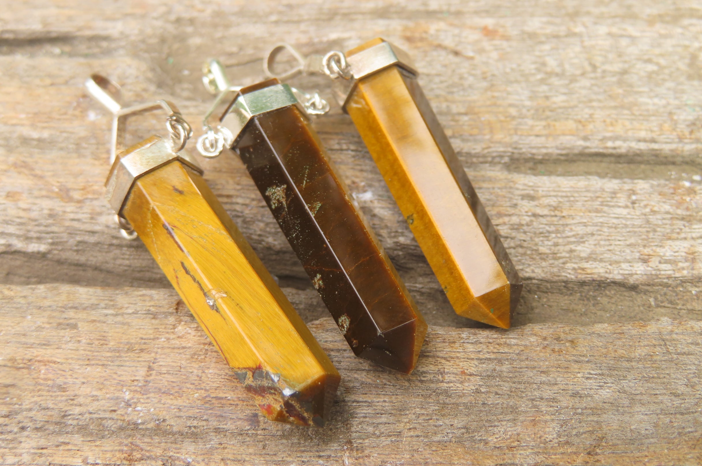 Polished Golden Tigers Eye Crystal Point set in Sterling Silver Pendant - sold per item - From South Africa - Toprock Gemstones and Minerals 