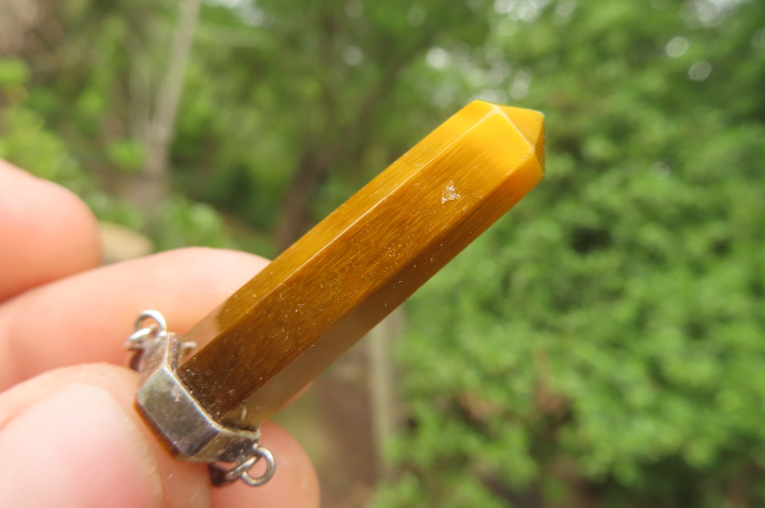 Polished Golden Tigers Eye Crystal Point set in Sterling Silver Pendant - sold per item - From South Africa - Toprock Gemstones and Minerals 