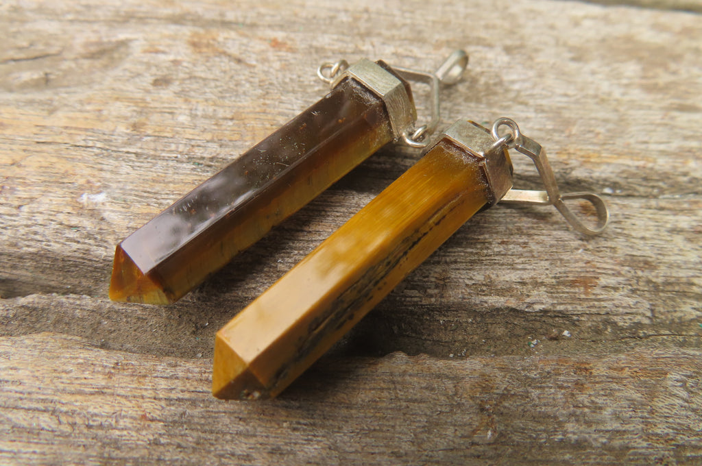 Polished Golden Tigers Eye Crystal Point set in Sterling Silver Pendant - sold per item - From South Africa - Toprock Gemstones and Minerals 