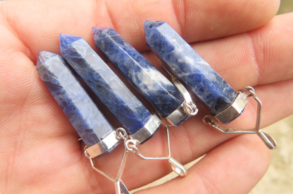 Polished Sodalite Crystal Point set in Sterling Silver Pendant - sold per item - From Namibia - Toprock Gemstones and Minerals 
