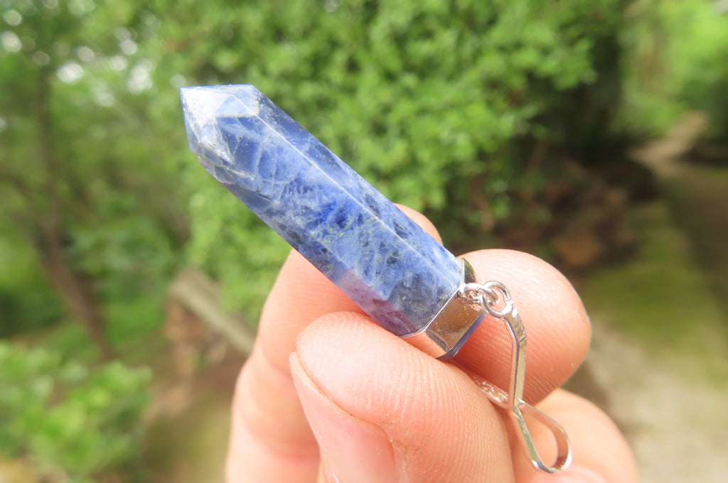 Polished Sodalite Crystal Point set in Sterling Silver Pendant - sold per item - From Namibia - Toprock Gemstones and Minerals 