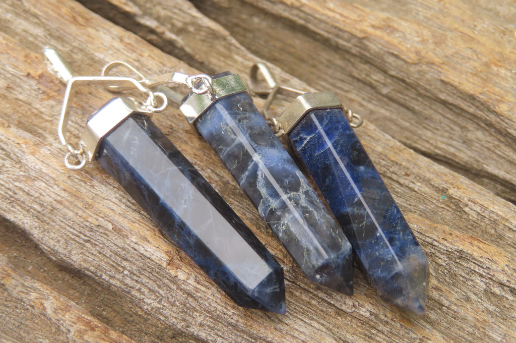 Polished Sodalite Crystal Point set in Sterling Silver Pendant - sold per item - From Namibia - Toprock Gemstones and Minerals 