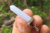 Polished Blue Lace Agate Crystal Point set in Sterling Silver Pendant - sold per item - From Namibia - Toprock Gemstones and Minerals 