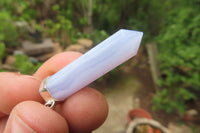 Polished Blue Lace Agate Crystal Point set in Sterling Silver Pendant - sold per item - From Namibia - Toprock Gemstones and Minerals 