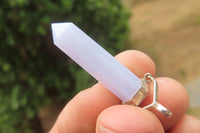 Polished Blue Lace Agate Crystal Point set in Sterling Silver Pendant - sold per item - From Namibia - Toprock Gemstones and Minerals 