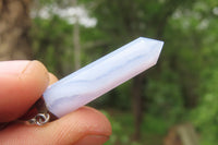 Polished Blue Lace Agate Crystal Point set in Sterling Silver Pendant - sold per item - From Namibia - Toprock Gemstones and Minerals 
