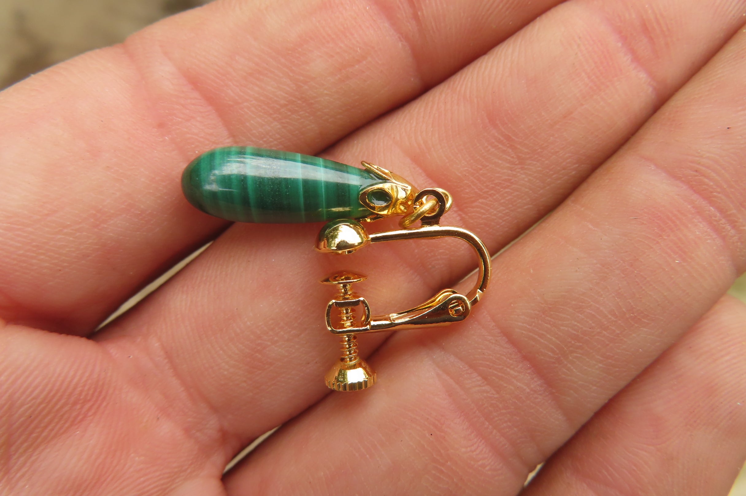 Polished Pair of Malachite Drop Clip On Earrings - Sold Per Pair - From Congo - Toprock Gemstones and Minerals 