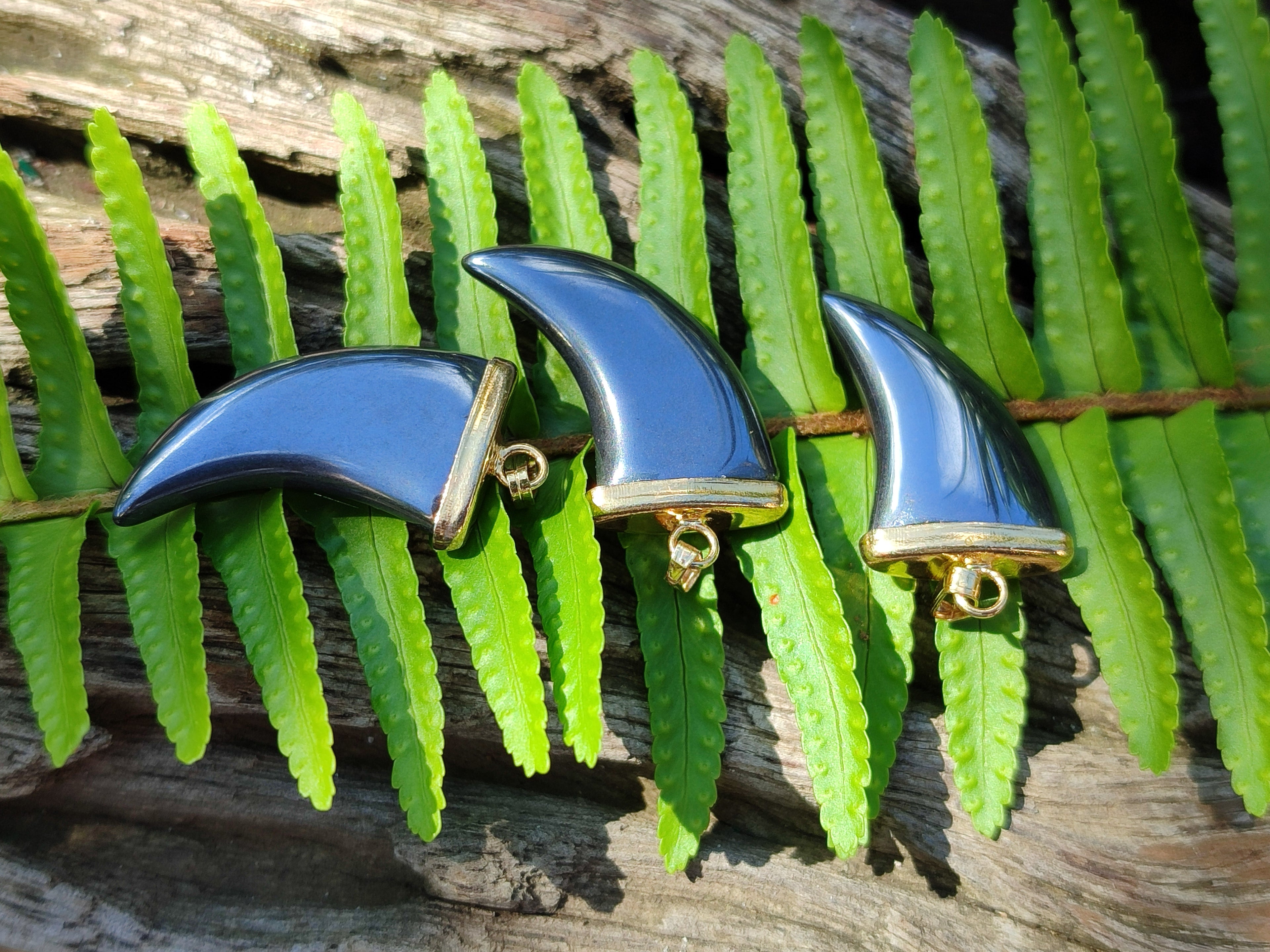 Polished Silver Hematite Lions Claw Pendant with Gold Cap & Bail - Sold Per Item - From China - Toprock Gemstones and Minerals 