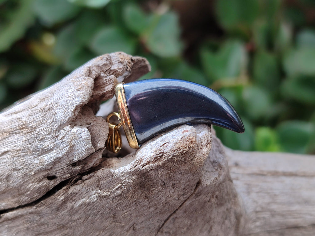 Polished Silver Hematite Lions Claw Pendant with Gold Cap & Bail - Sold Per Item - From China - Toprock Gemstones and Minerals 
