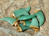 Polished Aventurine Lions Claw Pendant with Gold Cap & Bail - Sold Per Item - From Zimbabwe - Toprock Gemstones and Minerals 