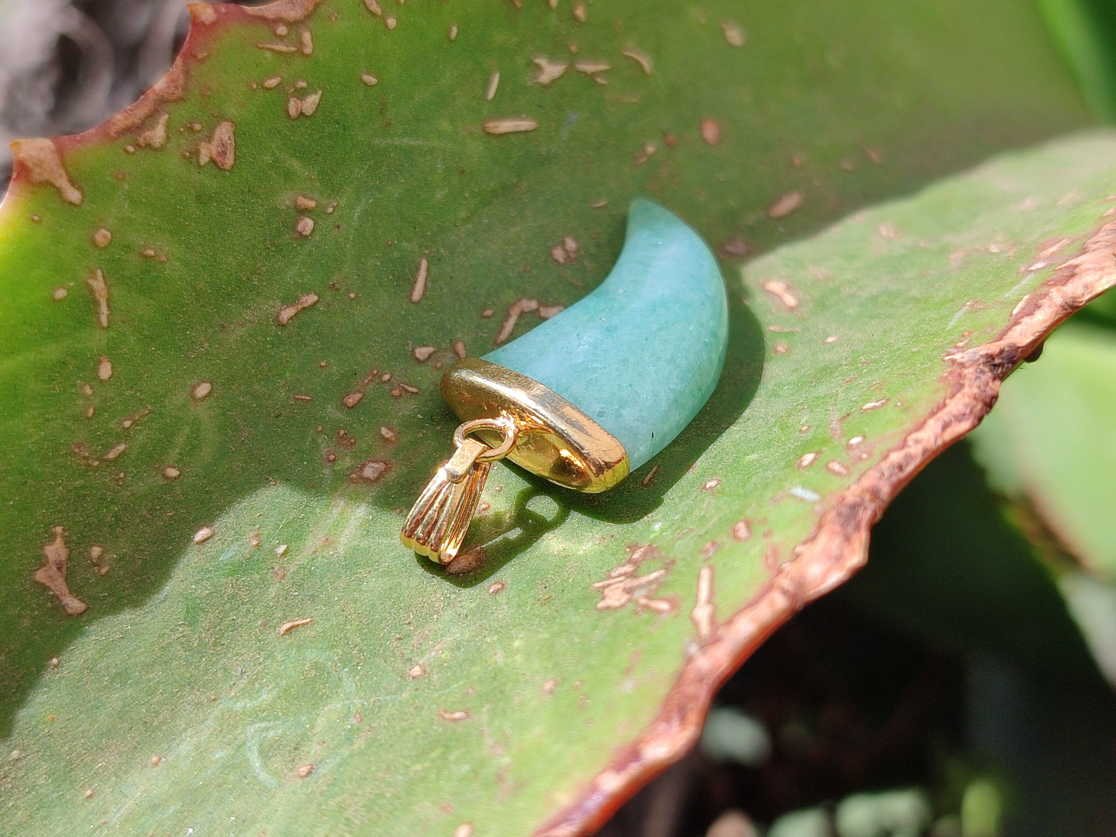 Polished Aventurine Lions Claw Pendant with Gold Cap & Bail - Sold Per Item - From Zimbabwe - Toprock Gemstones and Minerals 