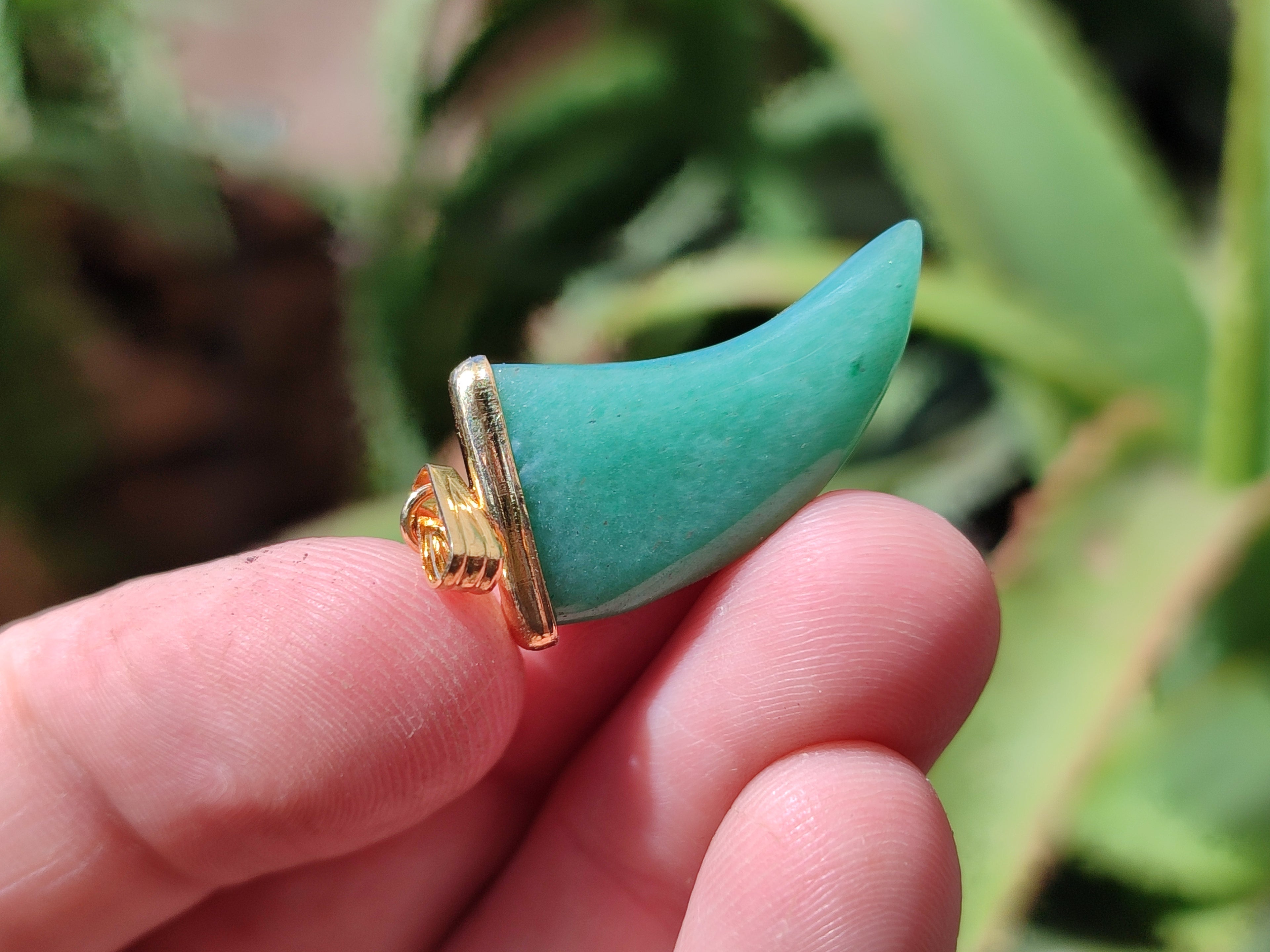 Polished Aventurine Lions Claw Pendant with Gold Cap & Bail - Sold Per Item - From Zimbabwe - Toprock Gemstones and Minerals 