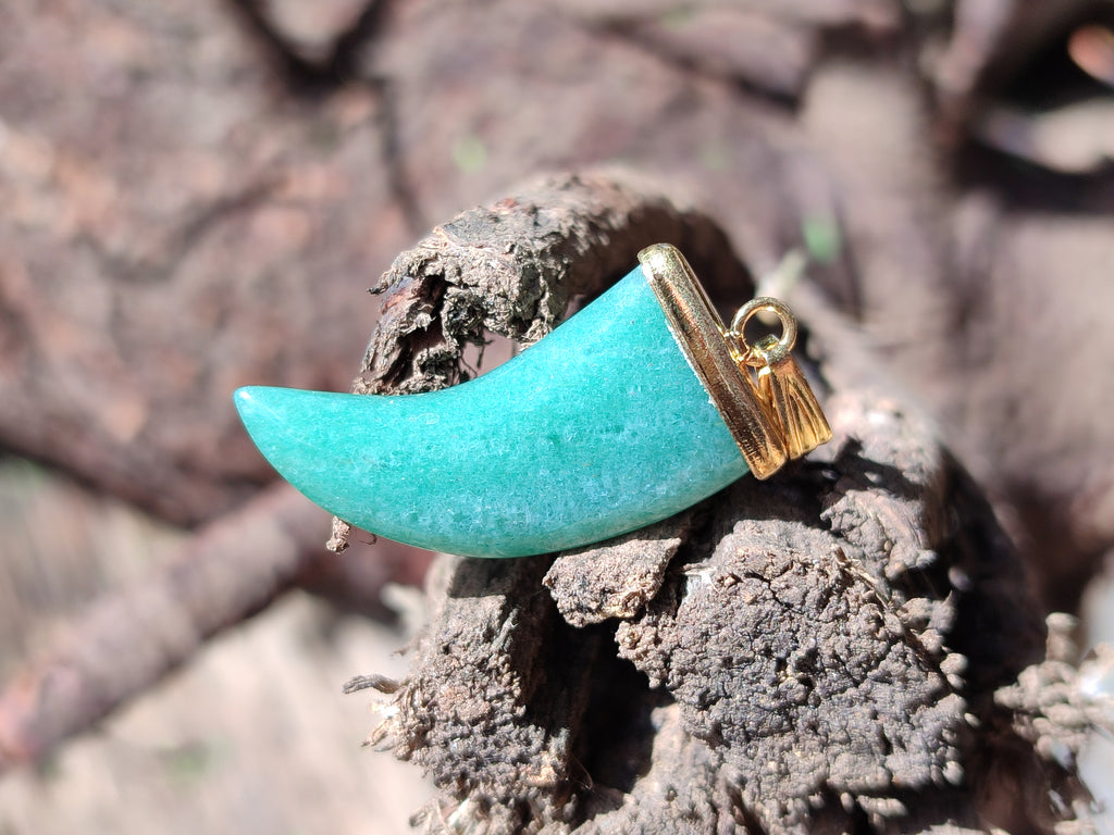 Polished Aventurine Lions Claw Pendant with Gold Cap & Bail - Sold Per Item - From Zimbabwe - Toprock Gemstones and Minerals 