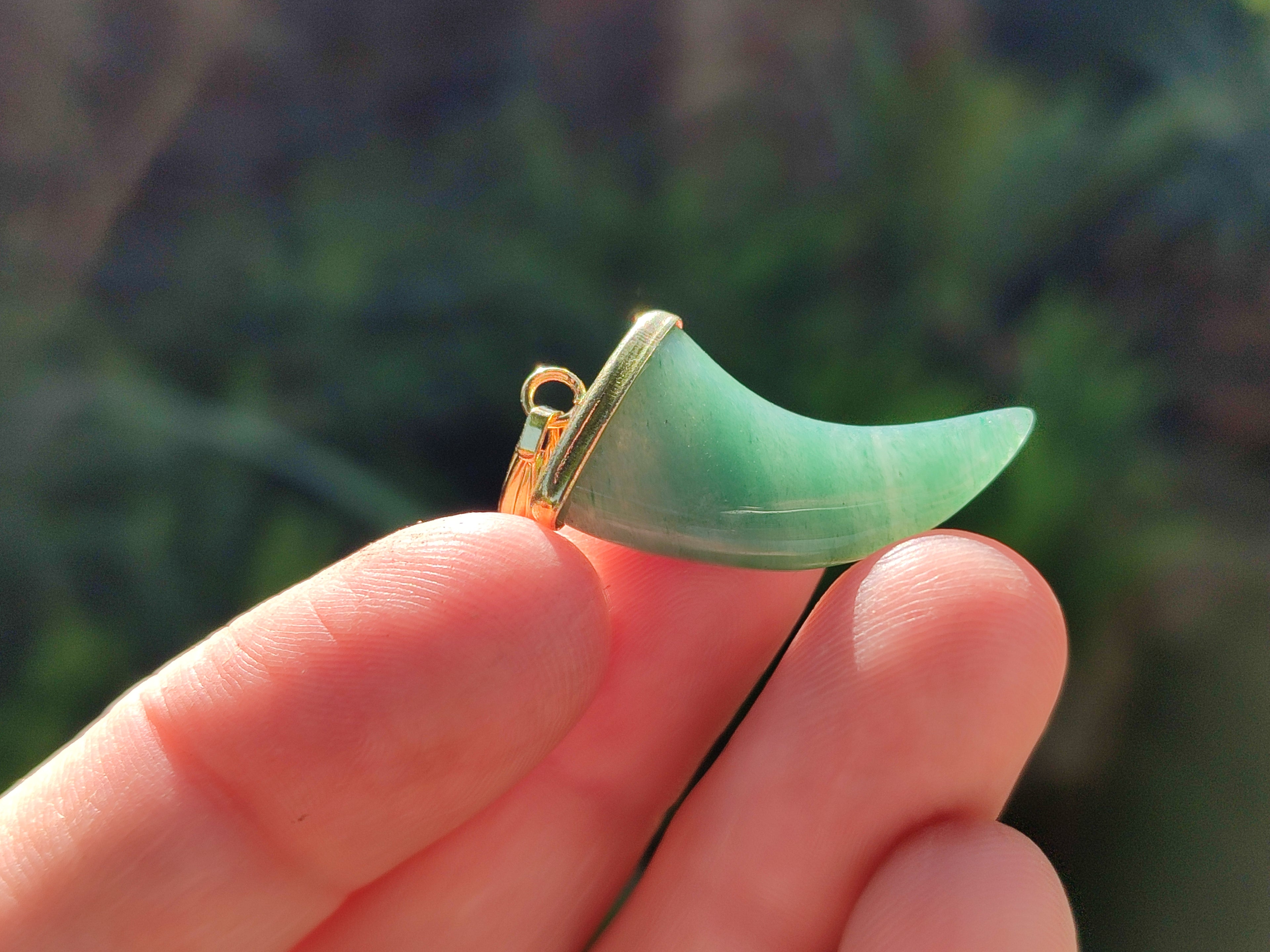 Polished Aventurine Lions Claw Pendant with Gold Cap & Bail - Sold Per Item - From Zimbabwe - Toprock Gemstones and Minerals 