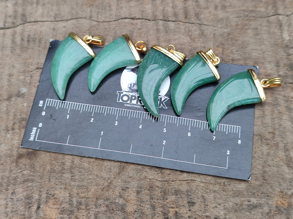 Polished Aventurine Lions Claw Pendant with Gold Cap & Bail - Sold Per Item - From Zimbabwe - Toprock Gemstones and Minerals 