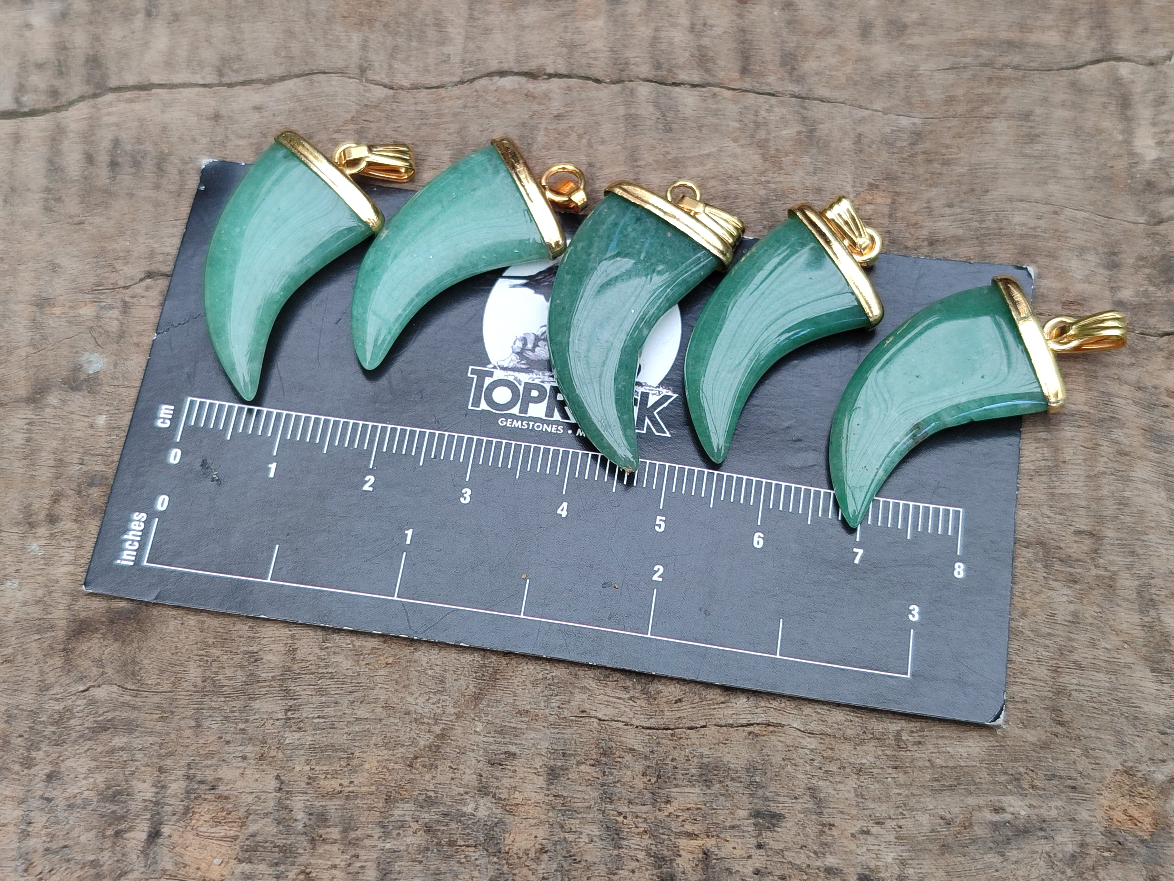 Polished Aventurine Lions Claw Pendant with Gold Cap & Bail - Sold Per Item - From Zimbabwe - Toprock Gemstones and Minerals 