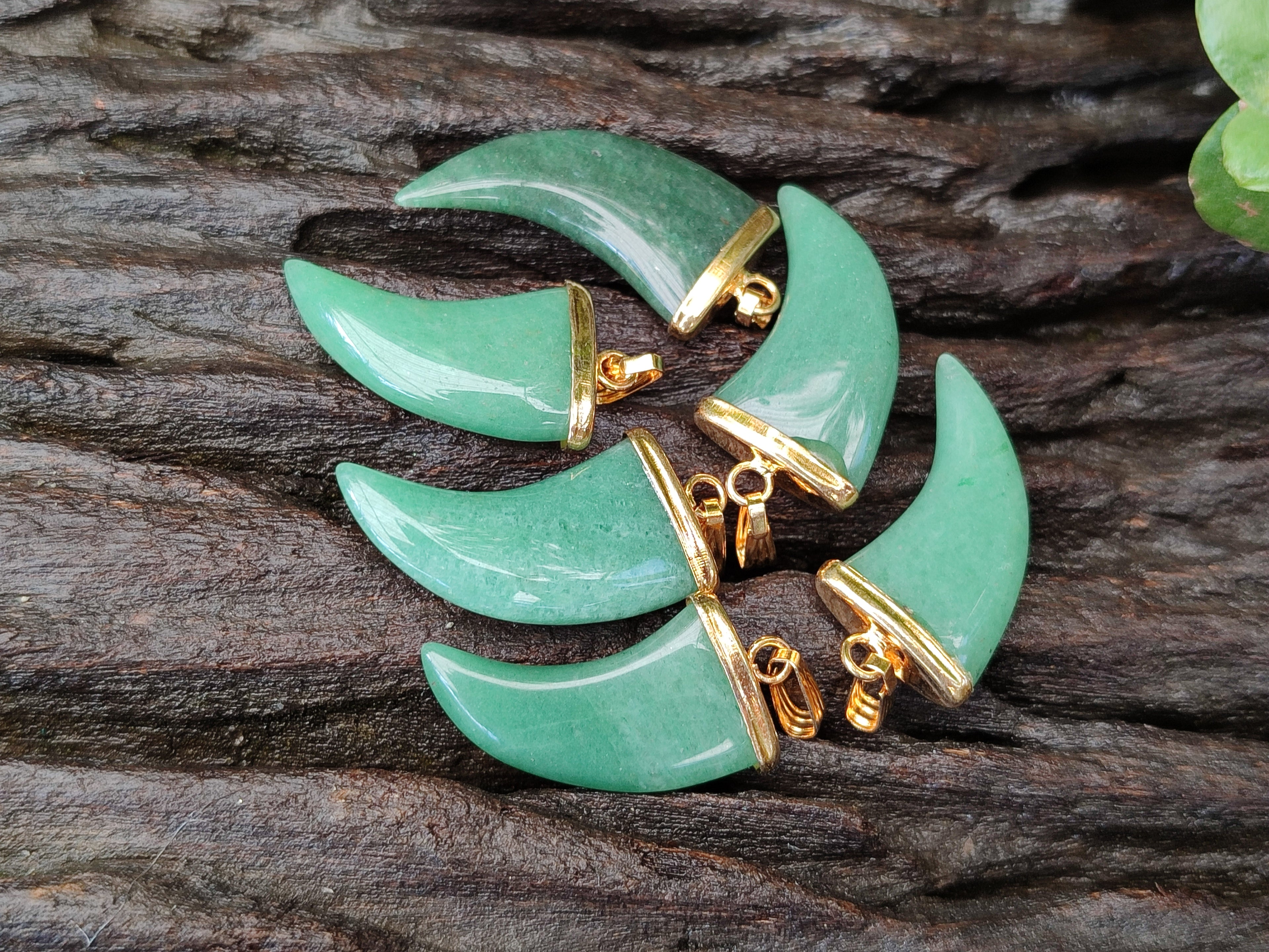 Polished Aventurine Lions Claw Pendant with Gold Cap & Bail - Sold Per Item - From Zimbabwe - Toprock Gemstones and Minerals 