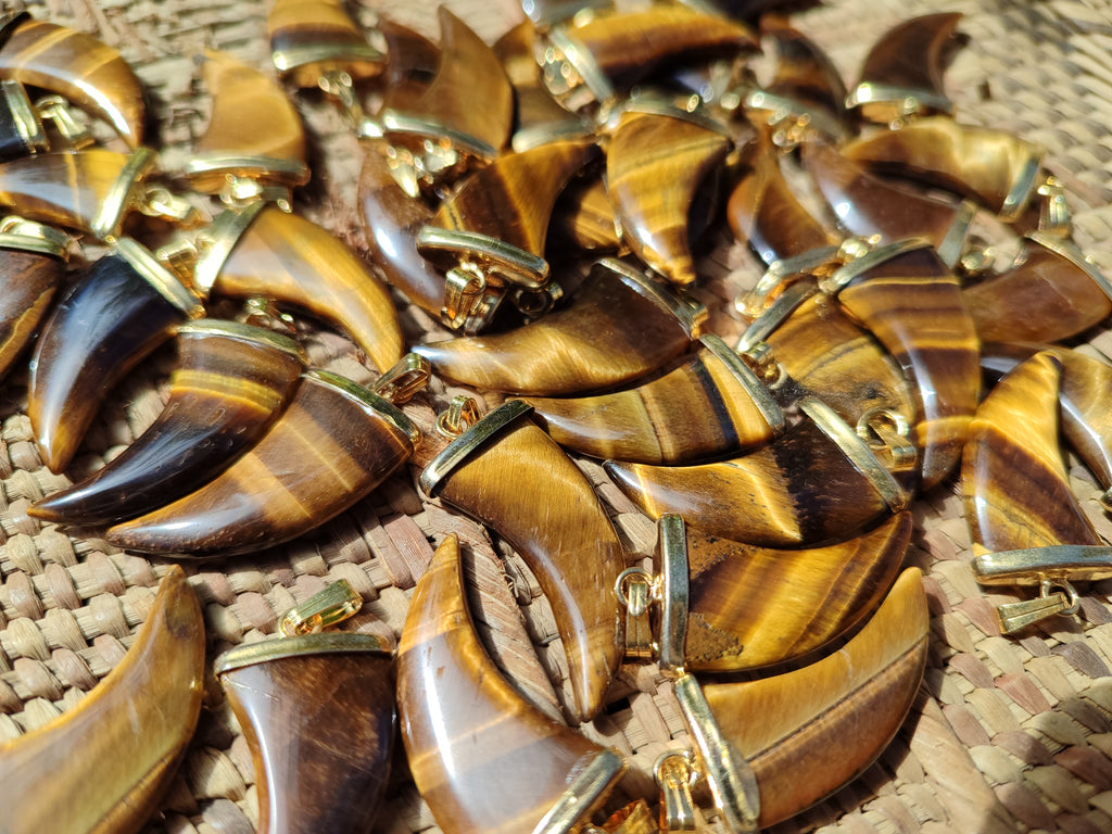 Polished Golden Tigers Eye Lions Claw Pendant with Gold Cap & Bail - Sold Per Item - From South Africa - Toprock Gemstones and Minerals 