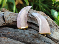 Polished Rose Quartz Lions Claw Pendant with Gold Cap & Bail - Sold Per Item - From Madagascar - Toprock Gemstones and Minerals 