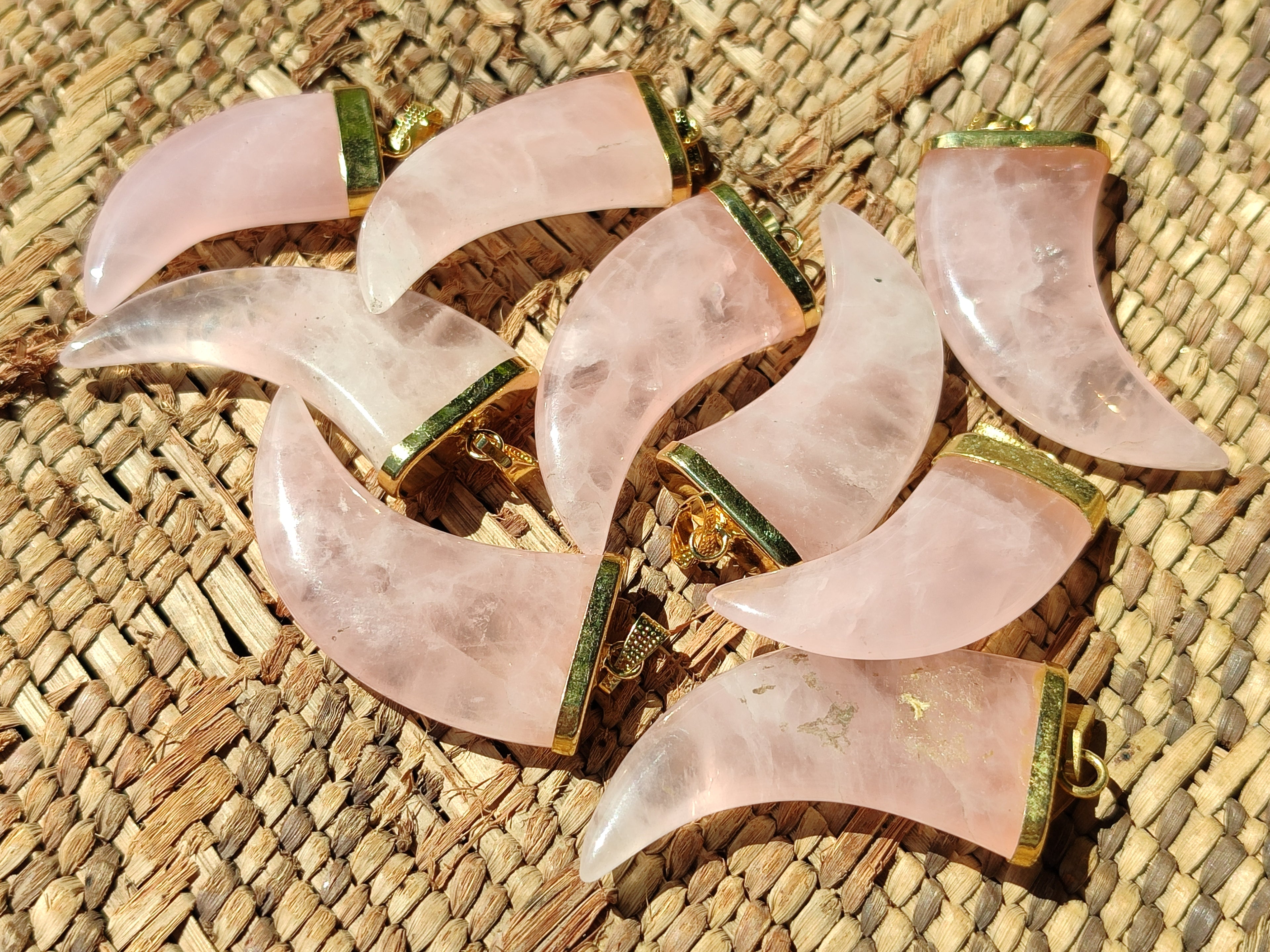 Polished Rose Quartz Lions Claw Pendant with Gold Cap & Bail - Sold Per Item - From Madagascar - Toprock Gemstones and Minerals 