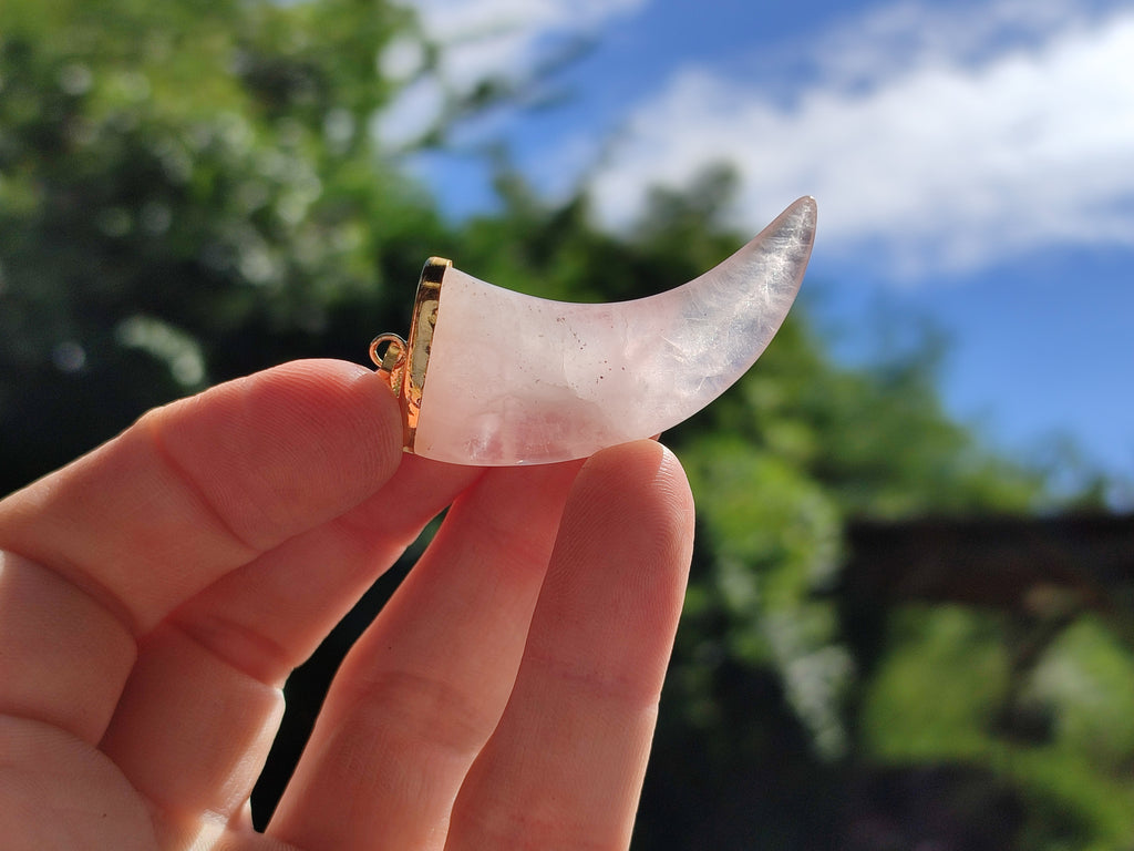 Polished Rose Quartz Lions Claw Pendant with Gold Cap & Bail - Sold Per Item - From Madagascar - Toprock Gemstones and Minerals 