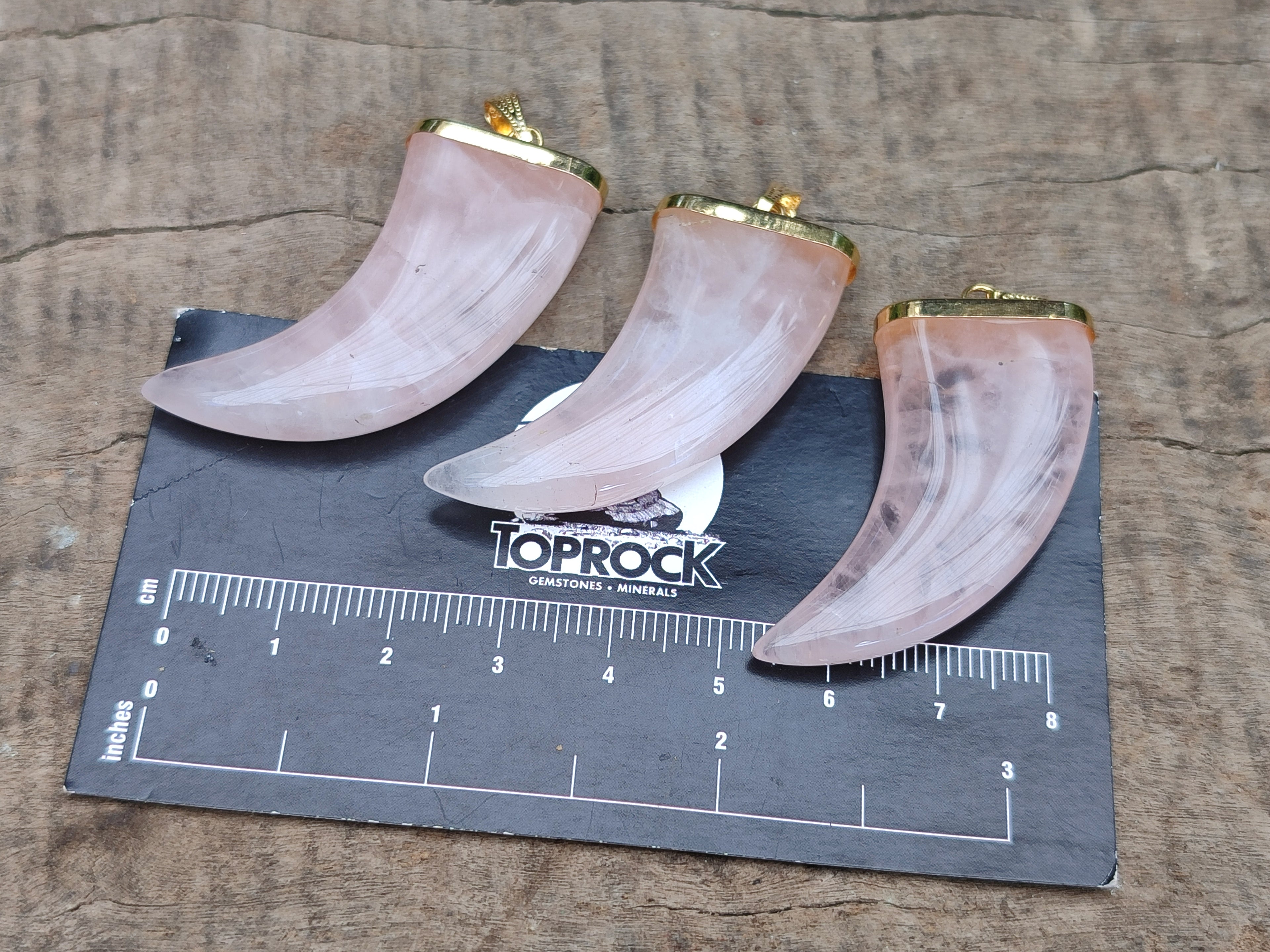 Polished Rose Quartz Lions Claw Pendant with Gold Cap & Bail - Sold Per Item - From Madagascar - Toprock Gemstones and Minerals 