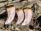 Polished Rose Quartz Lions Claw Pendant with Gold Cap & Bail - Sold Per Item - From Madagascar - Toprock Gemstones and Minerals 