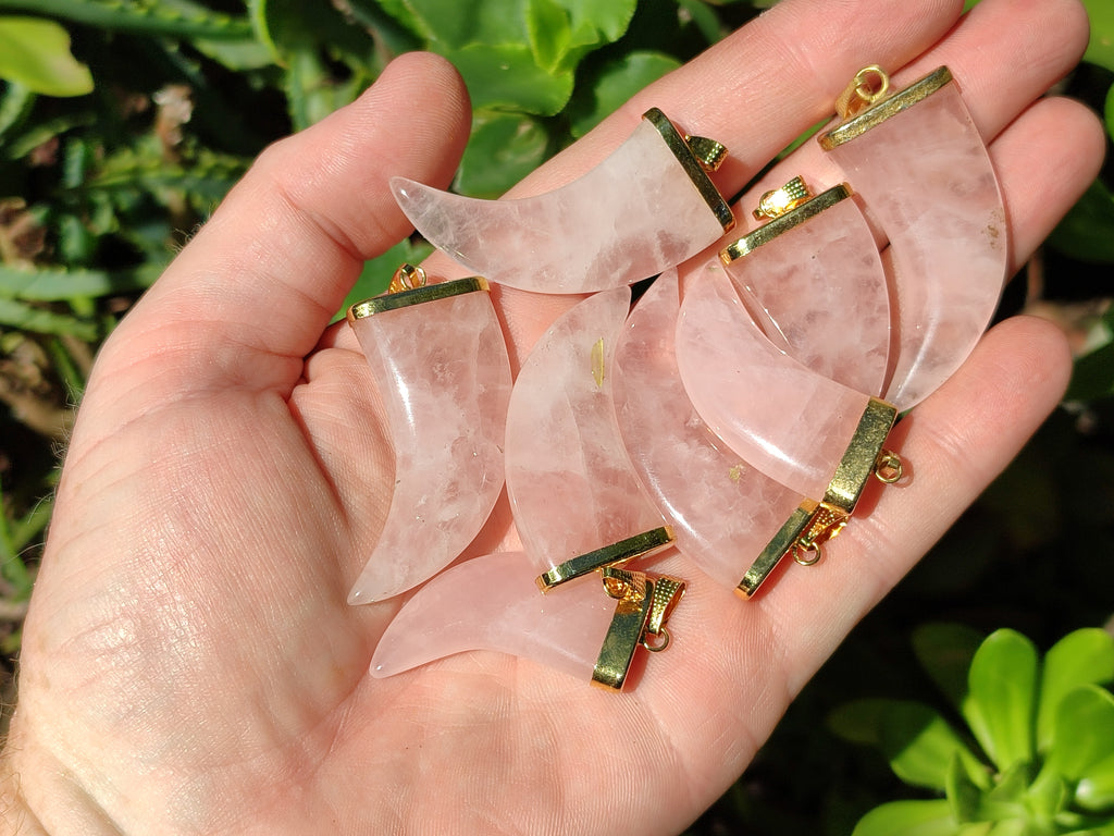 Polished Rose Quartz Lions Claw Pendant with Gold Cap & Bail - Sold Per Item - From Madagascar - Toprock Gemstones and Minerals 