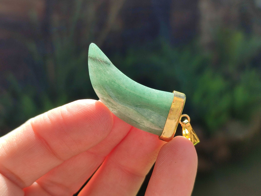 Polished Large Aventurine Lions Claw Pendant with Gold Cap & Bail - Sold Per Item - From Zimbabwe - Toprock Gemstones and Minerals 