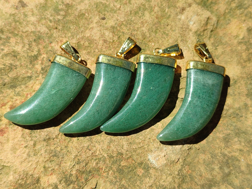Polished Large Aventurine Lions Claw Pendant with Gold Cap & Bail - Sold Per Item - From Zimbabwe - Toprock Gemstones and Minerals 
