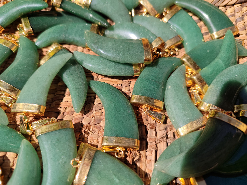 Polished Large Aventurine Lions Claw Pendant with Gold Cap & Bail - Sold Per Item - From Zimbabwe - Toprock Gemstones and Minerals 