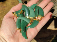 Polished Large Aventurine Lions Claw Pendant with Gold Cap & Bail - Sold Per Item - From Zimbabwe - Toprock Gemstones and Minerals 