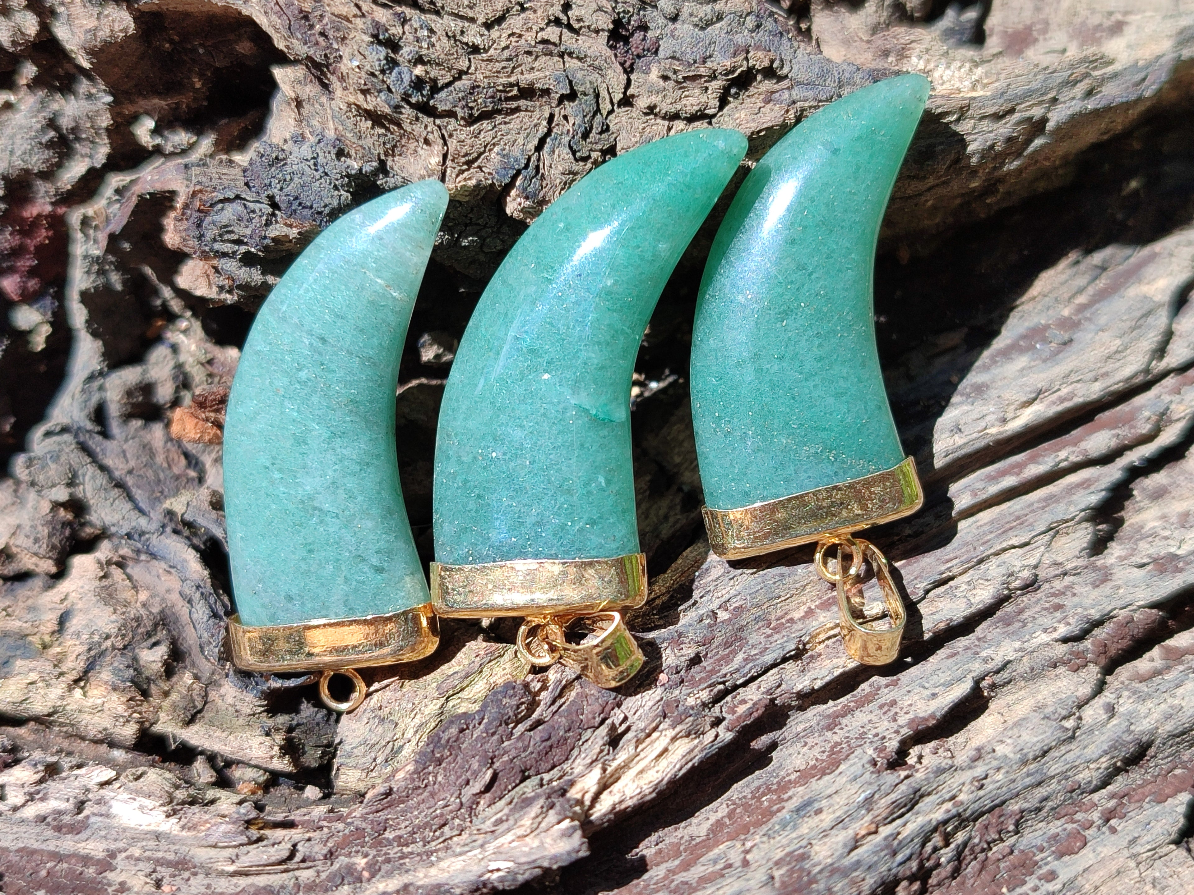 Polished Large Aventurine Lions Claw Pendant with Gold Cap & Bail - Sold Per Item - From Zimbabwe - Toprock Gemstones and Minerals 